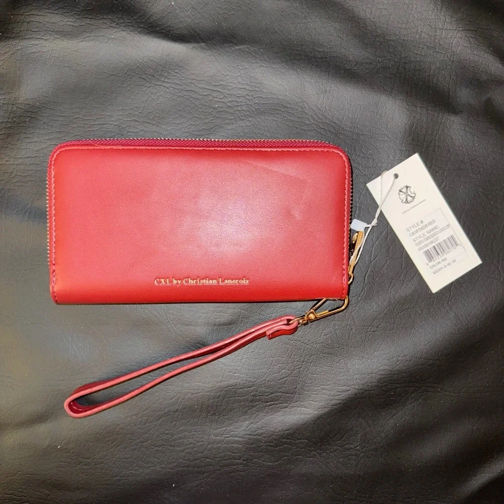 CXL by Christian Lacroix Red Embossed Logo Zip Around Wristlet Wallet NWT
